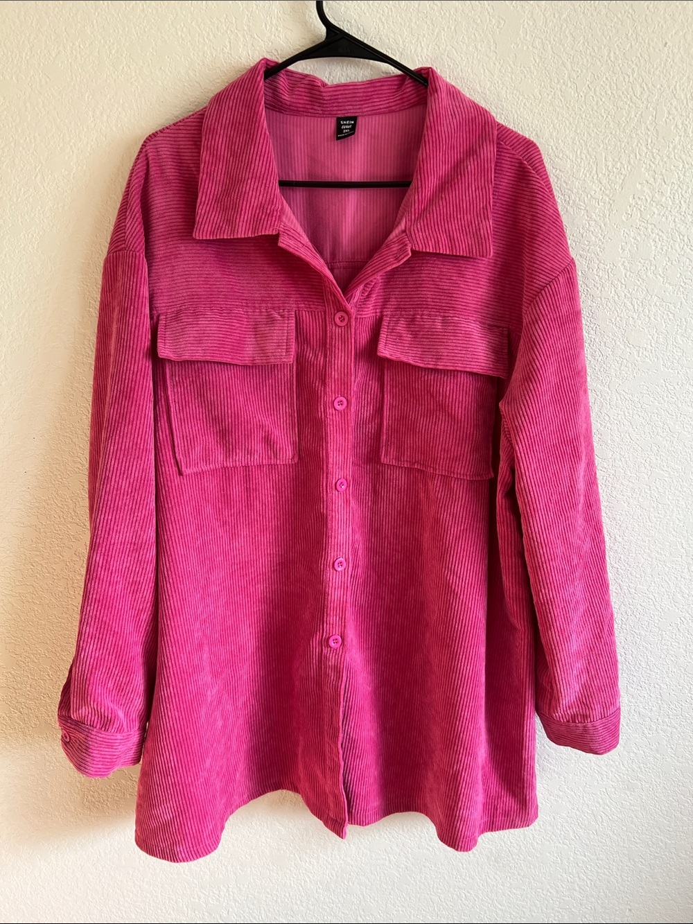 SHEIN LUNE Flap Pocket Drop Shoulder Corduroy Coat